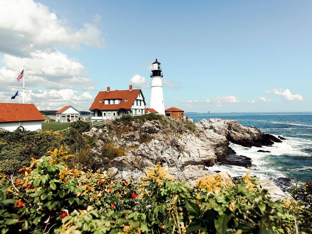 Maine coast with lighthouse 